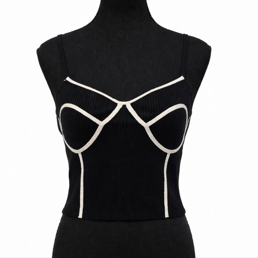 Say What? Black Ribbed Cami with White Contrast Trim